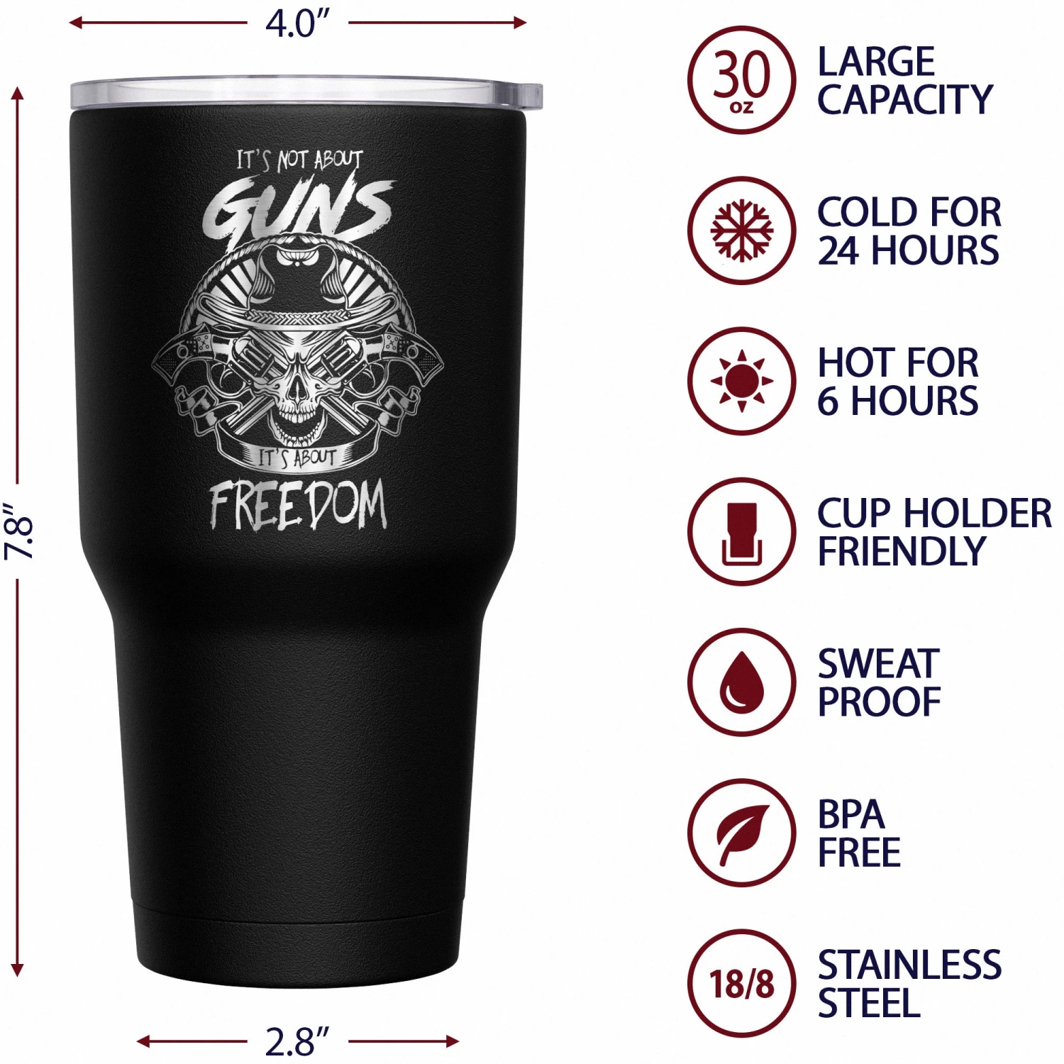 It's Not About Guns, It's About Freedom Stainless Steel Tumbler - Image 6